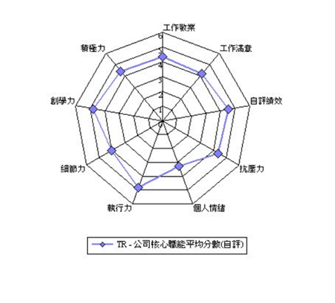 公司核心職能雷達圖：透過雷達圖視覺化企業對創造力、執行力、抗壓力等關鍵職能的平均要求